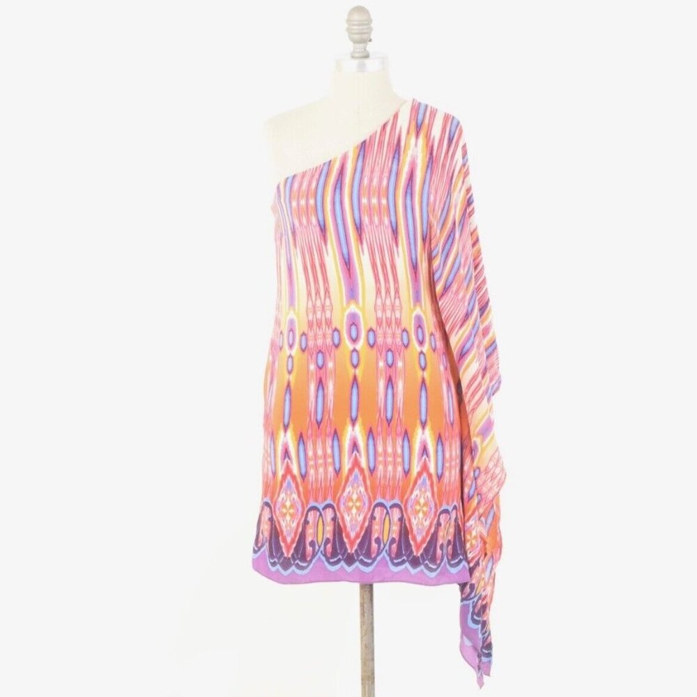 Jay Godfrey Colorful Draped Silk One Shoulder Mini Dress
